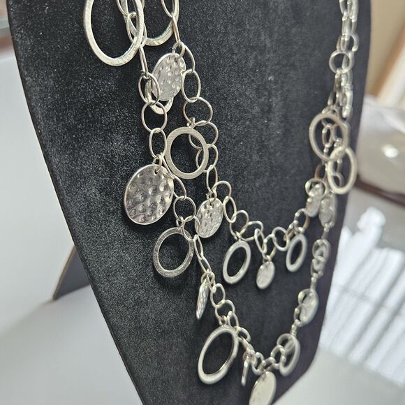 **Sale** Loft Silver Tone Layered Circle Necklace 21 To 24" - Picture 6 of 12